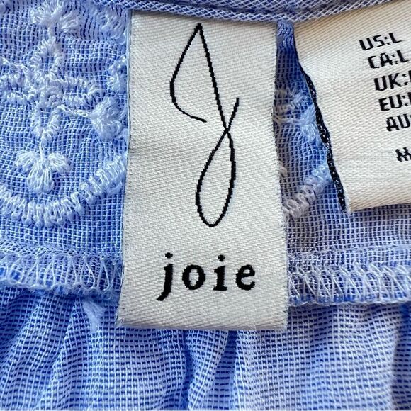 Joie Blue and White Embroidered Eyelet Boho Camisole Crop Top SZ L - Picture 4 of 10